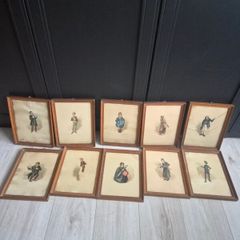 Set of 10 Original Victorian Character Prints in Oak Frames