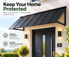 Fixed Metal Door & Window Awning  203 X 91cm Black Steel Canopy