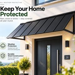 Fixed Metal Door & Window Awning  203 X 91cm Black Steel Canopy