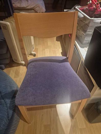 Set of 4 Wooden Dining Chairs Blue Suede-Effect Seats