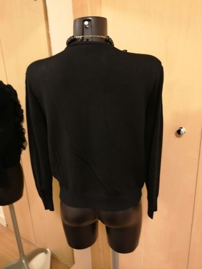 Women's Cardigan Black Organza Floral Trim