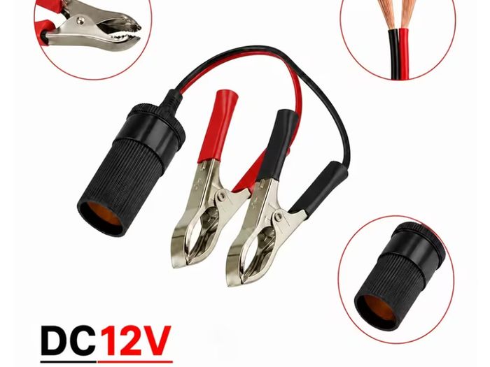 12V Battery for alligator Clips to Cigarette Lighter Socket Adapter Cable, Emergency Direct Power Cord for Car Tire Inflator, Cooler, Vacuum, Universal for All 12V Vehicles,
