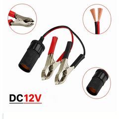 12V Battery for alligator Clips to Cigarette Lighter Socket Adapter Cable, Emergency Direct Power Cord for Car Tire Inflator, Cooler, Vacuum, Universal for All 12V Vehicles,