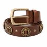 Unisex Genuine Leather Studded Belt Vintage Brown Leather Belt with Antique Brass Rivets & Buckle Image 3