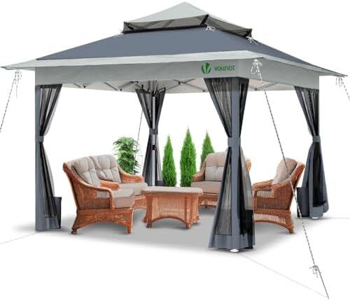 3.6m x 3.6m Pop Up Gazebo with Mesh Sides, Garden Double Roof Marquee Party Tent with Leg Weights & Roller Bag, Grey