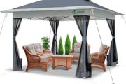 3.6m x 3.6m Pop Up Gazebo with Mesh Sides, Garden Double Roof Marquee Party Tent with Leg Weights &amp; Roller Bag, Grey