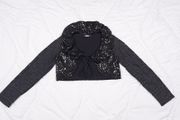Miss Frida Black Y2K Goth Sequined Sparkly Lace Sleeve Cropped Bolero Shrug Cardigan Size S