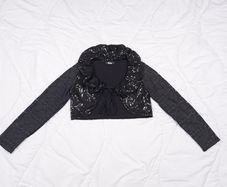 Miss Frida Black Y2K Goth Sequined Sparkly Lace Sleeve Cropped Bolero Shrug Cardigan Size S