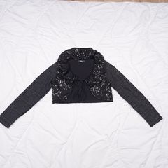 Miss Frida Black Y2K Goth Sequined Sparkly Lace Sleeve Cropped Bolero Shrug Cardigan Size S