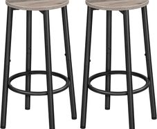 Bar Stools Set of 2, Breakfast Bar Stools for Kitchen, Round Bar Chairs with Footrest, Pub Stools, Sturdy Metal Frame, for Dining Room, Kitchen, Party, Industrial, Greige (FREE POSTAGE)