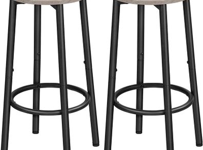 Bar Stools Set of 2, Breakfast Bar Stools for Kitchen, Round Bar Chairs with Footrest, Pub Stools, Sturdy Metal Frame, for Dining Room, Kitchen, Party, Industrial, Greige (FREE POSTAGE)