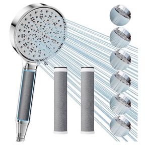 Hard Water Filter Shower Head and Hose, 3 Pack Carbon Shower Filter 6 Spray Mode High Pressure Shower Heads, Water Softener Showerhead for Residual Chlorine Remove, Reduces Dry Itchy Skin