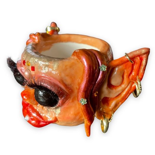 Unique Handmade Creepy Fairy Flower Pot Clay Brand New