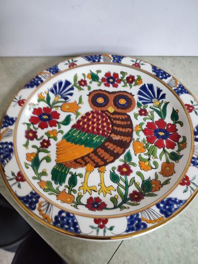 Vintage OWL PLATE Hand-Painted & Decorated by G.s. Presenta LTD., Rhodes  Greece/ Perfect Gift for Owl Lovers