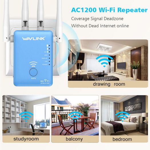 Wavlink AC1200 Dual Band (2.4GHz/5GHz) 3-IN-1 WIFI Router/Range Extender & Signal Booster  - UK Plug (Brand New/Warranty)