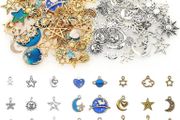 130pcs Jewelry Charms, BetterJonny Star Moon and Sun Charms Pendant Fitting Enamel Charms for Jewelry Making Gold Silver and Blue (FREE POSTAGE)