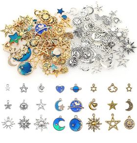 130pcs Jewelry Charms, BetterJonny Star Moon and Sun Charms Pendant Fitting Enamel Charms for Jewelry Making Gold Silver and Blue (FREE POSTAGE)