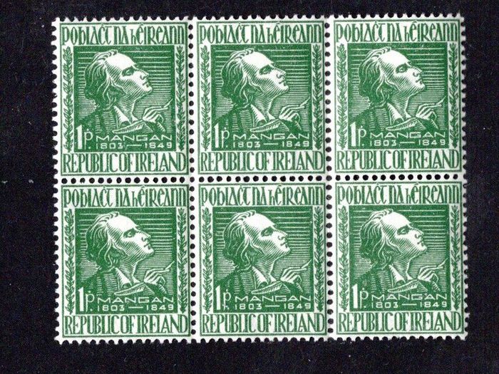 1949 Ireland Anniversary of the Death of James Clarence Mangan Commemorative Stamp block of 6 Mint Never Hinged (MNH)