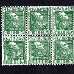 1949 Ireland Anniversary of the Death of James Clarence Mangan Commemorative Stamp block of 6 Mint Never Hinged (MNH)