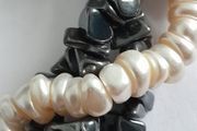 NECKLACE - Twisted Triple Strand - Hematite - Pearl