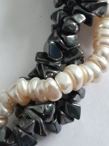 NECKLACE - Twisted Triple Strand - Hematite - Pearl
