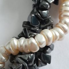 NECKLACE - Twisted Triple Strand - Hematite - Pearl