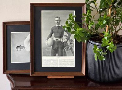 Antique Rugby History Framed Victorian Magazine Portraits Fegan and Field