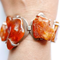 54.4gr giant UNIQUE Baltic Amber Bracelet, SET IN STERLING SILVER 925, Dark Honey Amber Chain and Link Bracelet with natural Inclusions