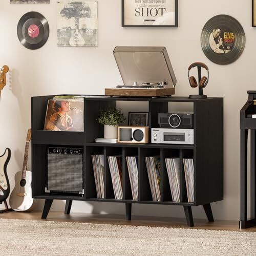 Large Record Player Stand, Turntable Stand with Storage, Vinyl Holder with Display Area, Record Player Table Holds Up to 450 Albums, Record Holder for Music Room Living Room