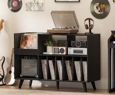 Large Record Player Stand, Turntable Stand with Storage, Vinyl Holder with Display Area, Record Player Table Holds Up to 450 Albums, Record Holder for Music Room Living Room