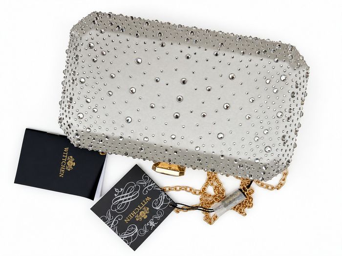 Silver Satin Rhinestone Clutch Bag Wedding or Party