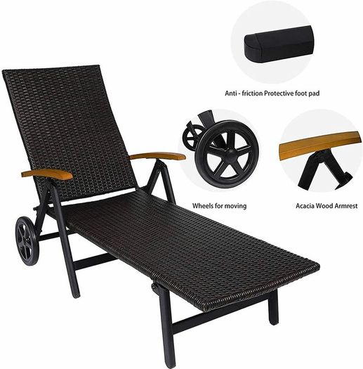 BRAND NEW Rattan Sun Lounger Beach Chair Adjustable Deck Chair Folding Loungers Outdoor Furniture
