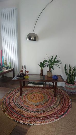 Stunning and Unique/Rare Mid Century Modern Wooden Coffee Table with Smoked Glass and Acid-Etched Copper Inlay and Slatted Magazine Shelf