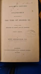 Historical Sketches Of Statesman In The Time Of George 111 By Lord Brougham. 1839. Hardback In Fair Condition. See Photos.