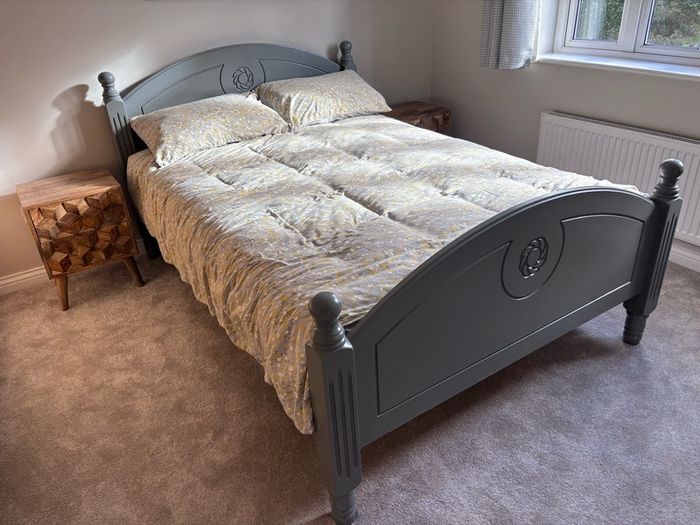 4ft6inch grey wooden bed with new mattress option