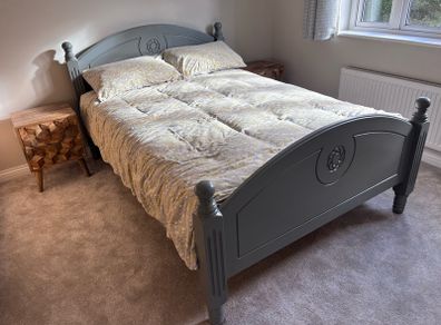 4ft6inch grey wooden bed with new mattress option