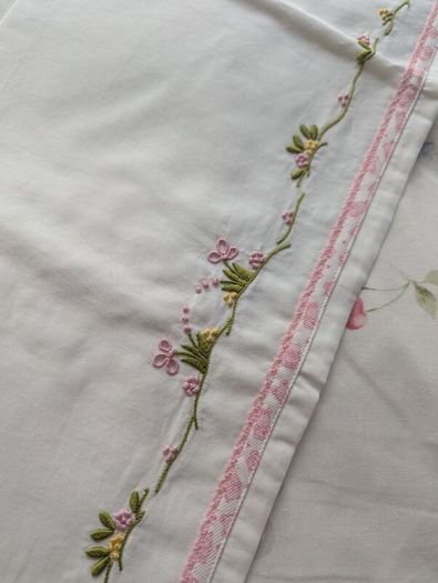Hand-Embroidered Moses Basket Sheet  Traditional Madeira Embroidery 100% Cotton