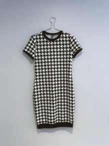 Pre Owned Classic Black & White Houndstooth Bodycon Dress