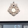 Antique 925 Sterling Silver Heraldic Fob Pendant, Rose Gold Detail Shield, Chester 1920 Image 9