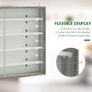 5-Tier Wall Display Shelf Unit Cabinet w/ 4 Adjustable Shelves Glass Doors Home Office Ornaments 60x80cm Grey Wood Grain Image 4