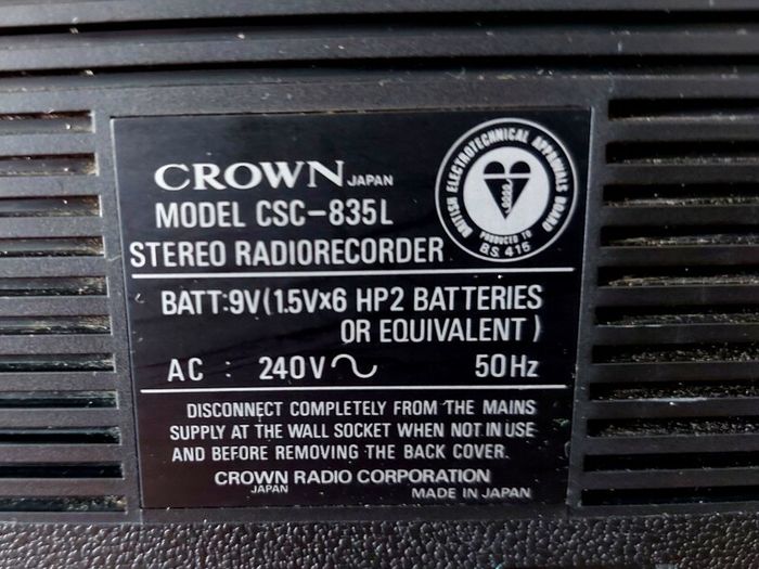 Crown CSC-835L, Stereo Radiorecorder, Made in Japan.