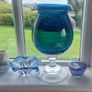 Fabulous Pair of Two Vintage Small Hand-Blown Art Glass Pieces in Shades of Bright Blue and Cornflower Blue, Sold as a Pair Image 9