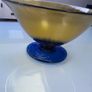 Reduced Vintage large 28cm diameter Centrepiece amber and blue glass pedestal bowl Image 8