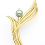 Signed Majorica Gold Plated Sterling Silver Faux Pearl Brooch Image 2