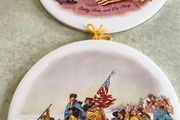 VTG 2 H R Johnson Ceramic Tiles Round Plates Wall Hanging  England America Revolutionary War