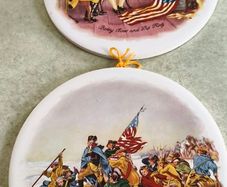 VTG 2 H R Johnson Ceramic Tiles Round Plates Wall Hanging  England America Revolutionary War