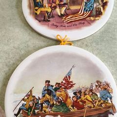 VTG 2 H R Johnson Ceramic Tiles Round Plates Wall Hanging  England America Revolutionary War