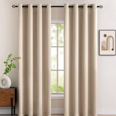 Beige Blackout Curtains for Living Room 2 Panel Set, Premium Eyelet Curtains for Bedroom, Thermal Insulated Window Curtain Drapes, Black Out Curtain 90 Drop, Each Panel 46 x 90 Inches