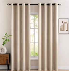 Beige Blackout Curtains for Living Room 2 Panel Set, Premium Eyelet Curtains for Bedroom, Thermal Insulated Window Curtain Drapes, Black Out Curtain 90 Drop, Each Panel 46 x 90 Inches