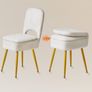 Small Storage Vanity Stool with Folding Backrest, 12.99" x 13.78" x 31.5" Square Teddy Velvet Ottoman, Makeup Chair for Living Room, 4 Metal Legs with Anti-Slip Feet, White Image 5